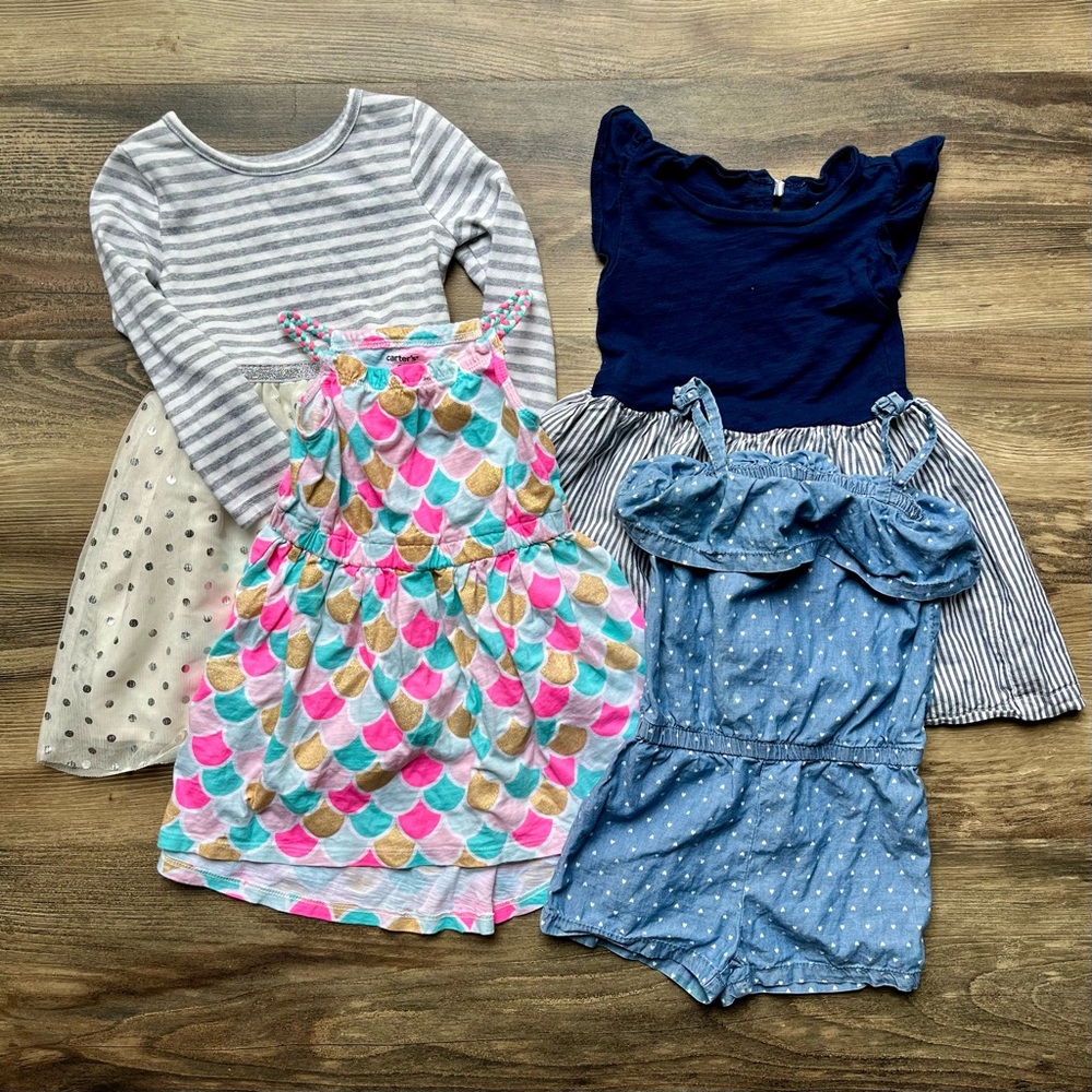 Carter’s and Cat & Jack lot of 4 Dresses and Romper 2T